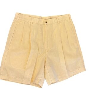 90s JOS A BANKS LINEN GOLDEN CREAM ECLECTIC GRANDPA FRONT PLEAT SHORTS SZ 36